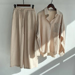 Autumn Women's Clothing 2024 New Fashionable Retro Cotton Linen Shirt High Waist Loose Long Sleeved Lace Up Pants Two-piece Set
