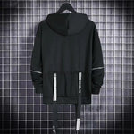 Autumn  Men's Casual Hoodie Sweatshirt Techwear Hip Hop Harajuku Style with Ribbons Patchwork Japanese Streetwear Darkwear