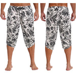 Mens Allover Stylish Print Harem Pants Capri Pants Elastic Waistband Pockets Hippie Pants Boho Style Trousers Beach Costume