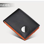 Airtag Business Genuine Cow Leather Men Bifold Thin Wallet RFID Blocking Credit Bank Card Holder with ID Window Male Purse Black