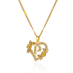 Zircon Flower Heart Initials Necklaces For Women Stainless Steel Heart Lover Gold Color Letter Chain Collar Necklace Jewelry