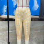 Women Capri Pants Elastic High Waist 3/4 Length Slim Fit Trousers y2k Aesthetic Plaid Print Slit Cropped Leggings Casual Daily