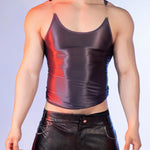 Sexy Men Oil Glossy Shiny Tank Tops Stain Smooth Spaghetti Strap Sheer See Through Fashion Top High Elastic Sleeveless Shirt