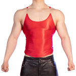 Sexy Men Oil Glossy Shiny Tank Tops Stain Smooth Spaghetti Strap Sheer See Through Fashion Top High Elastic Sleeveless Shirt