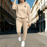 Autumn Winter Home Outdoor Casual Fashion Pure Color Sportswear Cross Print Women's Hoodie Sets Hooded Sweatshirt and Sweatpants