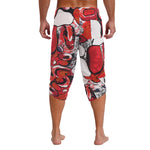 Mens Allover Stylish Print Harem Pants Capri Pants Elastic Waistband Pockets Hippie Pants Boho Style Trousers Beach Costume