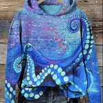 Hoodies Sweatshirts Printed Crewneck Blue Ocean Tentacles Casual Colors Outdoors Sports Harajuku Streetwear Women Men Clothing