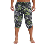 Mens Allover Stylish Print Harem Pants Capri Pants Elastic Waistband Pockets Hippie Pants Boho Style Trousers Beach Costume