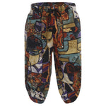 Mens Allover Stylish Print Harem Pants Capri Pants Elastic Waistband Pockets Hippie Pants Boho Style Trousers Beach Costume