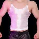 Sexy Men Oil Glossy Shiny Tank Tops Stain Smooth Spaghetti Strap Sheer See Through Fashion Top High Elastic Sleeveless Shirt