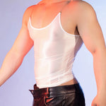 Sexy Men Oil Glossy Shiny Tank Tops Stain Smooth Spaghetti Strap Sheer See Through Fashion Top High Elastic Sleeveless Shirt