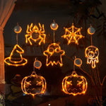 Halloween Decoration Orange Pumpkin Ghost Halloween Window Light with Suction Cup Battery Operated Halloween Home Hanging Decor