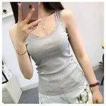 Tank Tops Women Summer O-neck Lace Suspender Camisole Solid Color Female U-shaped Low Cut Vest 2024 Sleeveless