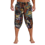 Mens Allover Stylish Print Harem Pants Capri Pants Elastic Waistband Pockets Hippie Pants Boho Style Trousers Beach Costume