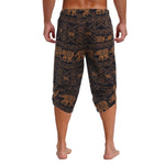 Mens Allover Stylish Print Harem Pants Capri Pants Elastic Waistband Pockets Hippie Pants Boho Style Trousers Beach Costume