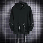Autumn  Men's Casual Hoodie Sweatshirt Techwear Hip Hop Harajuku Style with Ribbons Patchwork Japanese Streetwear Darkwear