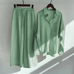 Autumn Women's Clothing 2024 New Fashionable Retro Cotton Linen Shirt High Waist Loose Long Sleeved Lace Up Pants Two-piece Set