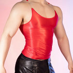 Sexy Men Oil Glossy Shiny Tank Tops Stain Smooth Spaghetti Strap Sheer See Through Fashion Top High Elastic Sleeveless Shirt