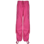 Red Cargo Pants Women Casual Joggers High Waist Loose Female Hip Hop Trousers Korean Punk Pants Funny Capri Pockets Pants Femme
