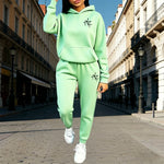 Autumn Winter Home Outdoor Casual Fashion Pure Color Sportswear Cross Print Women's Hoodie Sets Hooded Sweatshirt and Sweatpants