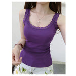 Tank Tops Women Summer O-neck Lace Suspender Camisole Solid Color Female U-shaped Low Cut Vest 2024 Sleeveless