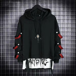 Autumn  Men's Casual Hoodie Sweatshirt Techwear Hip Hop Harajuku Style with Ribbons Patchwork Japanese Streetwear Darkwear