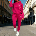 Autumn Winter Home Outdoor Casual Fashion Pure Color Sportswear Cross Print Women's Hoodie Sets Hooded Sweatshirt and Sweatpants