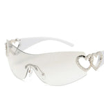 Y2K Retro Sunglasses for Women Rimless Gradient Lens Wrap Around Style 2000's Punk Oversized Fashion UV400 Sun Glasses Goggles