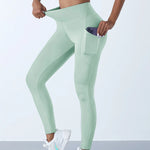 New High Waist Women's Leggings Stretch Yoga Pants Tights With Pockets Push Up Fitness Running Sportswear Solid Color Pants
