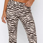 Women Casual Capri Pants, Low Waist Zebra Stripes/Solid Color 3/4 Leggings for Daily Wear Fitness Workout Outfits