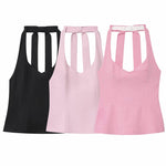 Women Summer Halter Tank Tops Women New Fashion Sweet Strapless Bow Elegant Street Casual Backless Female Top Clothing