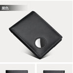 Airtag Business Genuine Cow Leather Men Bifold Thin Wallet RFID Blocking Credit Bank Card Holder with ID Window Male Purse Black