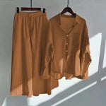 Autumn Women's Clothing 2024 New Fashionable Retro Cotton Linen Shirt High Waist Loose Long Sleeved Lace Up Pants Two-piece Set