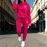 Autumn Winter Home Outdoor Casual Fashion Pure Color Sportswear Cross Print Women's Hoodie Sets Hooded Sweatshirt and Sweatpants