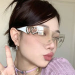 Y2K Retro Sunglasses for Women Rimless Gradient Lens Wrap Around Style 2000's Punk Oversized Fashion UV400 Sun Glasses Goggles