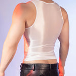 Sexy Men Oil Glossy Shiny Tank Tops Stain Smooth Spaghetti Strap Sheer See Through Fashion Top High Elastic Sleeveless Shirt