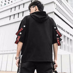 Autumn  Men's Casual Hoodie Sweatshirt Techwear Hip Hop Harajuku Style with Ribbons Patchwork Japanese Streetwear Darkwear