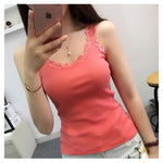 Tank Tops Women Summer O-neck Lace Suspender Camisole Solid Color Female U-shaped Low Cut Vest 2024 Sleeveless