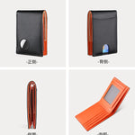 Airtag Business Genuine Cow Leather Men Bifold Thin Wallet RFID Blocking Credit Bank Card Holder with ID Window Male Purse Black
