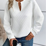 Women Sweatshirt 2025 Spring Autumn Latest Fashion Solid Color Deep V-Neck Pullover Long Sleeved Casual Hoodie Loose Sporty Top