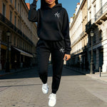 Autumn Winter Home Outdoor Casual Fashion Pure Color Sportswear Cross Print Women's Hoodie Sets Hooded Sweatshirt and Sweatpants