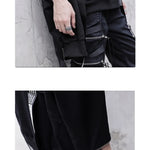 Autumn  Men's Casual Hoodie Sweatshirt Techwear Hip Hop Harajuku Style with Ribbons Patchwork Japanese Streetwear Darkwear