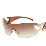 Y2K Retro Sunglasses for Women Rimless Gradient Lens Wrap Around Style 2000's Punk Oversized Fashion UV400 Sun Glasses Goggles
