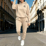 Autumn Winter Home Outdoor Casual Fashion Pure Color Sportswear Cross Print Women's Hoodie Sets Hooded Sweatshirt and Sweatpants