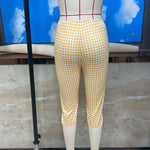Women Capri Pants Elastic High Waist 3/4 Length Slim Fit Trousers y2k Aesthetic Plaid Print Slit Cropped Leggings Casual Daily