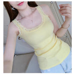 Tank Tops Women Summer O-neck Lace Suspender Camisole Solid Color Female U-shaped Low Cut Vest 2024 Sleeveless