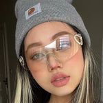 Y2K Retro Sunglasses for Women Rimless Gradient Lens Wrap Around Style 2000's Punk Oversized Fashion UV400 Sun Glasses Goggles