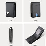 Airtag Business Genuine Cow Leather Men Bifold Thin Wallet RFID Blocking Credit Bank Card Holder with ID Window Male Purse Black