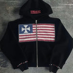 Autumn new national flag minimalist design color collision pattern men hooded sweatshirt Harajuku Y2k loose zipper sweatshirt