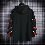 Autumn  Men's Casual Hoodie Sweatshirt Techwear Hip Hop Harajuku Style with Ribbons Patchwork Japanese Streetwear Darkwear